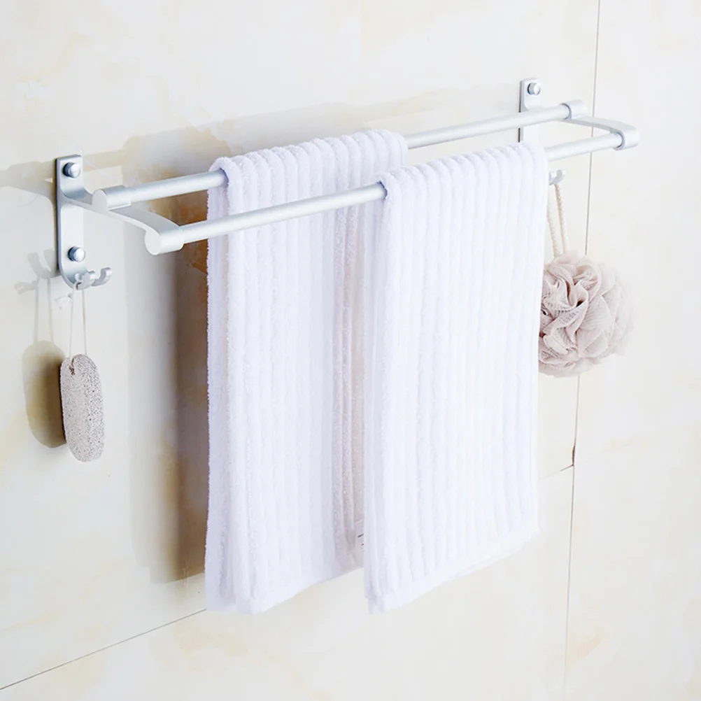 

50Cm Wall Mounted Bath Towel Bar Aluminium Alloy Polished Rust Resistant Single Rail with Two Hooks for Bathroom Kitchen Shower