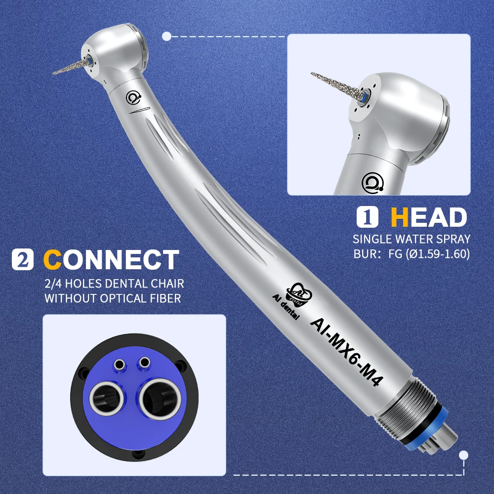 Turbina de ar odontológica com luz LED, peça de alta velocidade, conecte 2 ou 4 furos, cadeira odontológica, AI-MX6-M4