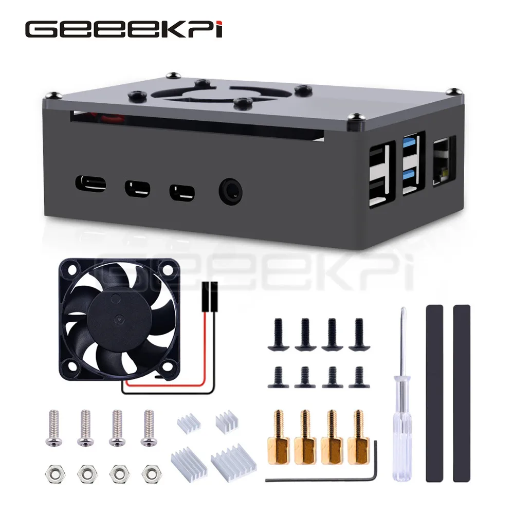 GeeekPi  Raspberry Pi 4B Metal Case Aluminiun Case With Heatsink Radiator Cooling Fan