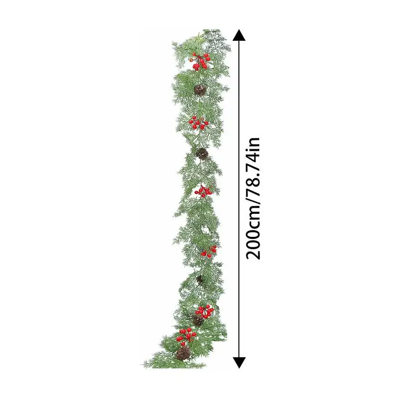 Pine Garland Realistic Pine Cones Red Berries Faux Cedar Garland 6.56ft Realistic Pine Leaves Christmas Faux Cypress Cedar Pine