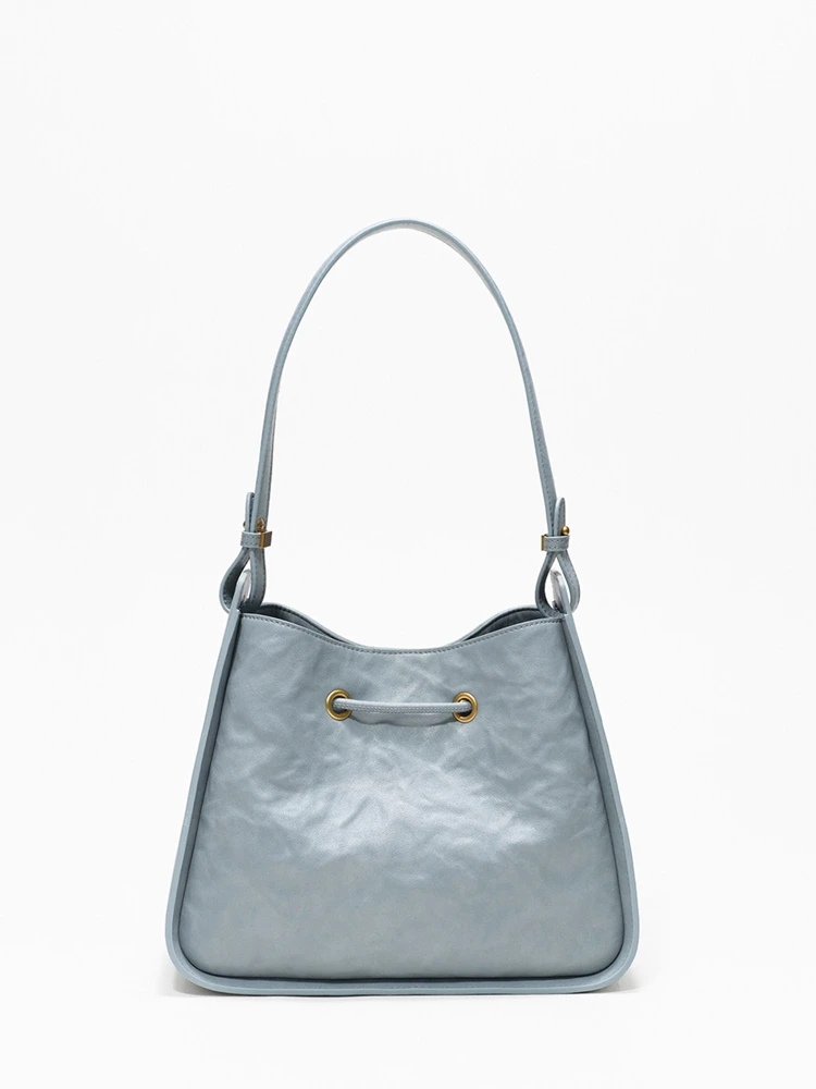 Tas Ember Sederhana Fashion Biru Tas Tote Kulit Asli Wanita \ Tas Tangan Tas Komuter Selempang Bahu Ketiak Kulit Asli Baru