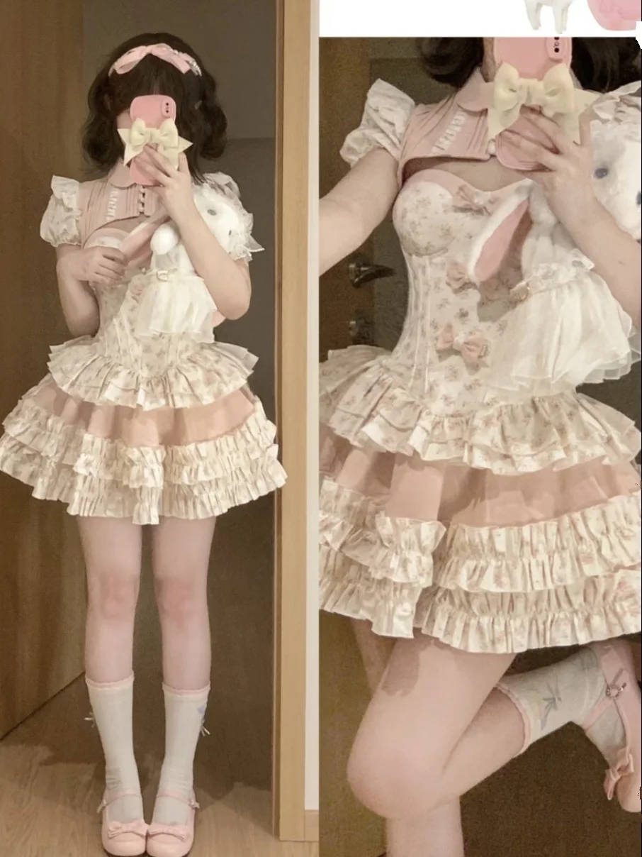 Robe de gâteau moelleuse de style français, pause thé, pure douce, petite robe florale Lolita trempée