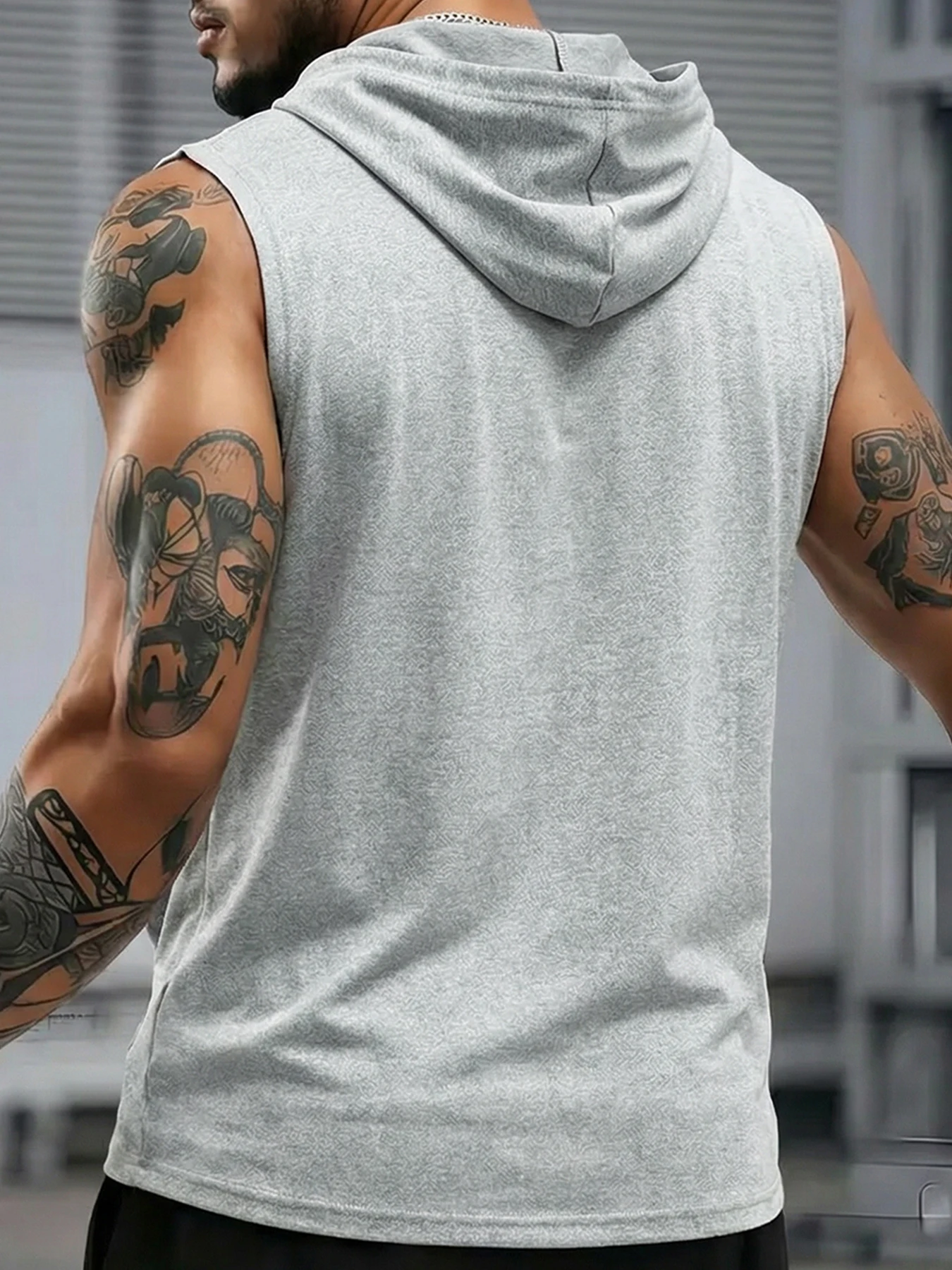 2026 Sommer Herren Einfarbig Weiße Ärmellose Kapuzenweste, Polyester Fitness-Workout Kapuzen-Tanktop mit Kängurutasche – Detail 9