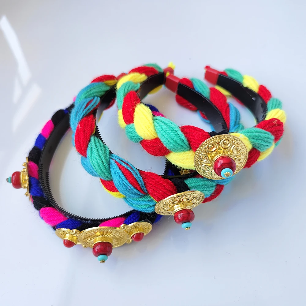 Tibetan Ornament Female in Tibetan Headdress Hair Hoop Tibetan Wind Hair Belt Hairpin Rope Multiple Styles