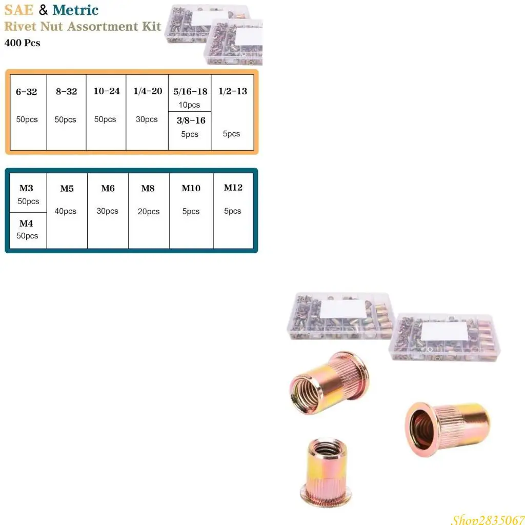 400pcs Rivets Nut Bundles for Strong and Sturdy Metal and Plastic Joints 831F