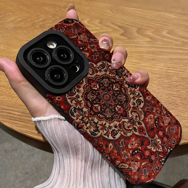 

Red personalized retro ethnic totem mobile phone case suitable for iPhone 16 15 14 13 12 11 Pro/ Max/Plus shock-proof back cover