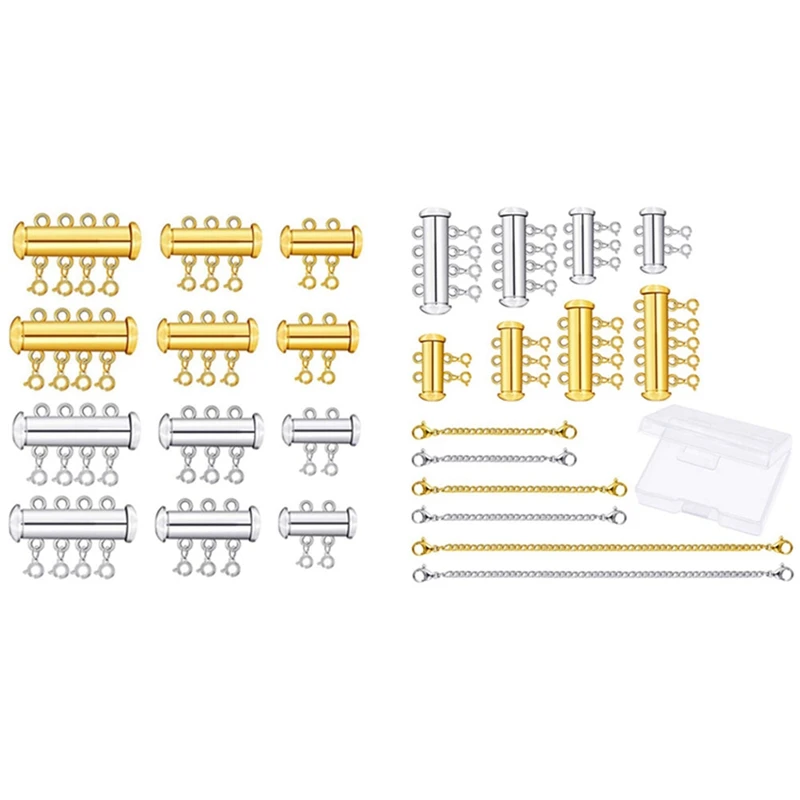 

14 Pieces 4 Sizes Slide Magnetic Clasp Connectors Tube & 12X Magnetic Lobster Clasps (Layered Necklace Clasps)