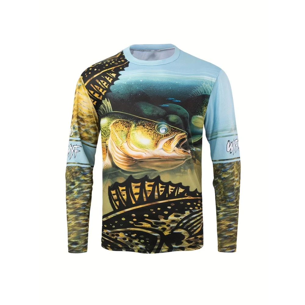 

Men Fashion Fishing Patternstylish Quick Dry Long Sleeve Crew Neck Sports T Shirt Breathable Fishing Prints Outdoor Team Sports