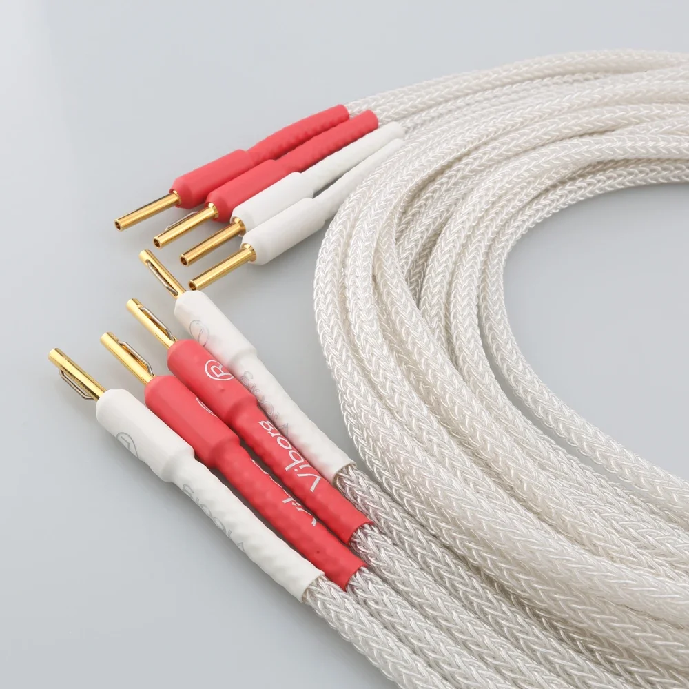 Par 100% 16 núcleos Cable de altavoz suave de plata pura con Viborg VB401G Cable de altavoz HIFI con conector Banana chapado en oro y cobre puro