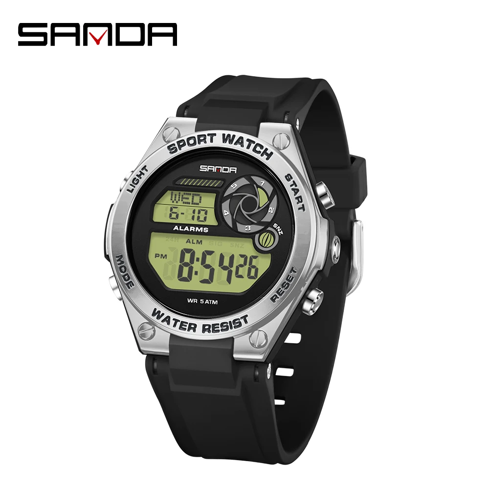 SANDA SD9098 Women's Sports Luxury Brand TPU Strap Night Light Waterproof Week Date Digital Leisure Watch