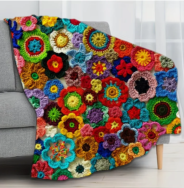 1pc Bohemian Floral Style All-Season Soft And Comfortable Fleece Blanket Nap Blanket Small Coverlet Shawl Blankets