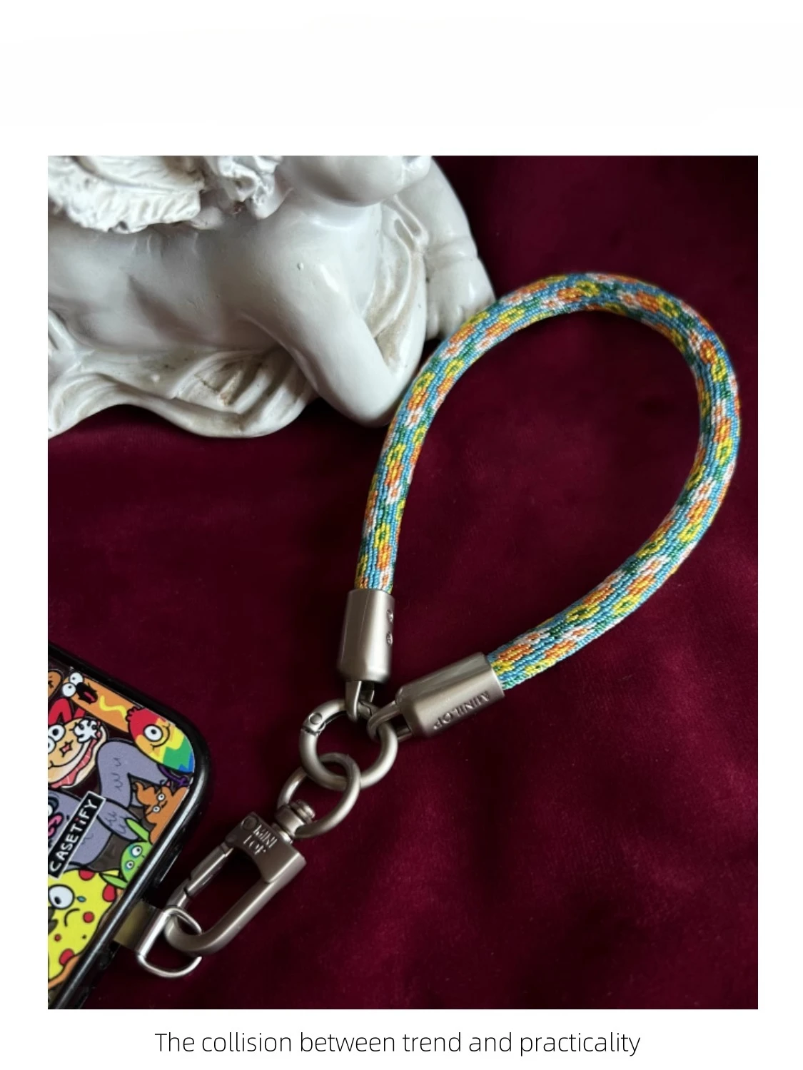 Minilop three-color flower pine forest mobile phone chain mobile phone rope keychain wrist rope camera rope handmade high-end