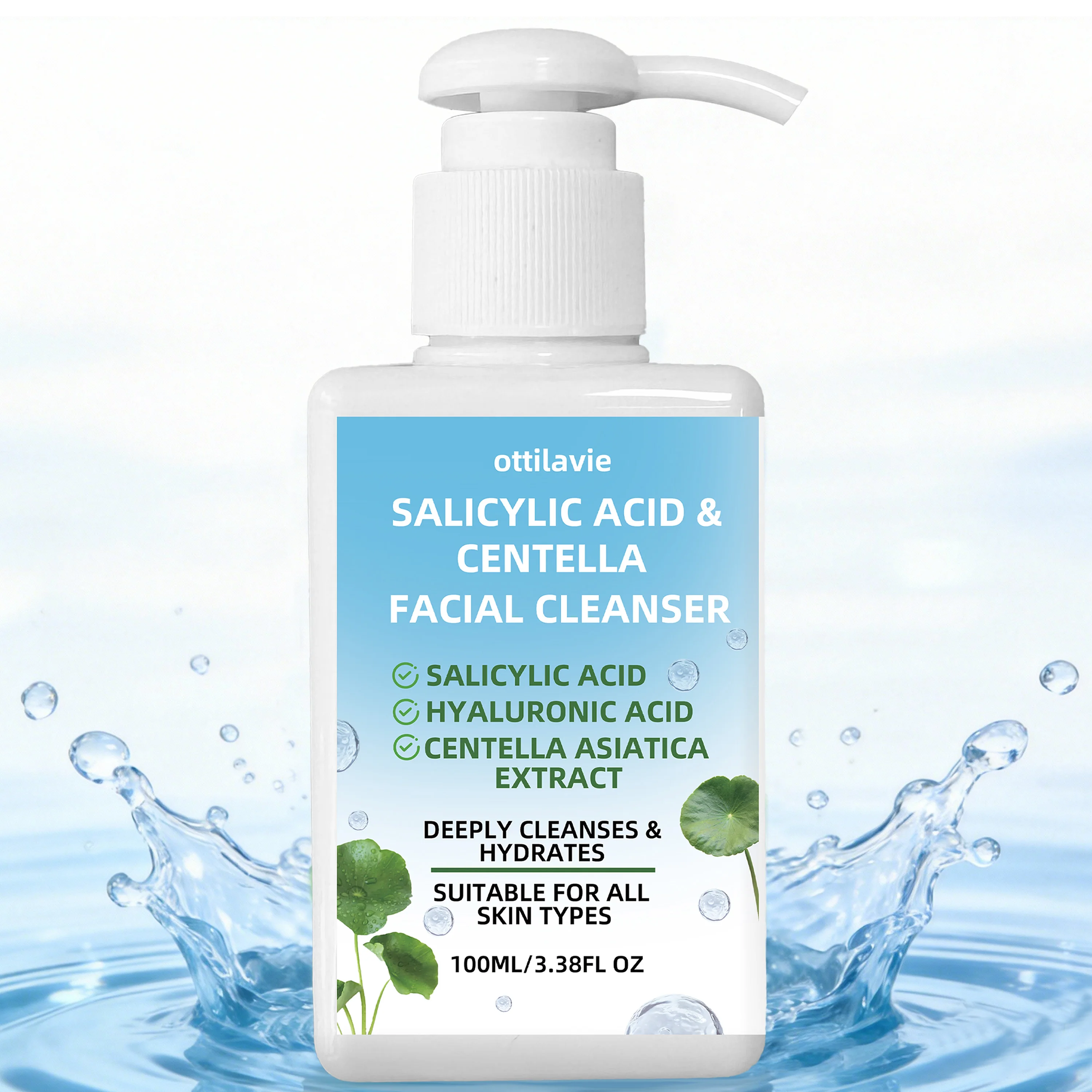 Ottilavie Salicylic Acid & Centella Face Wash: Gentle Exfoliating Cleanser for Deep Pore Care & Hydration, Daily Use, 100ml