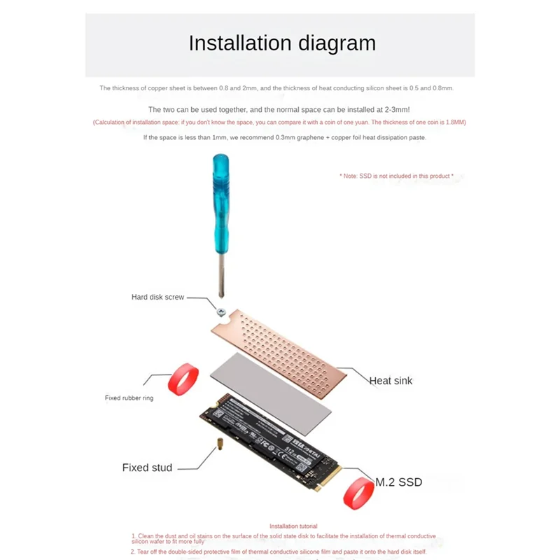 Solid M.2 Nvme SSD Cooler Radiator 2Mm For M2 2280 Solid State Hard Disk Copper Heatsink With Thermal Pad