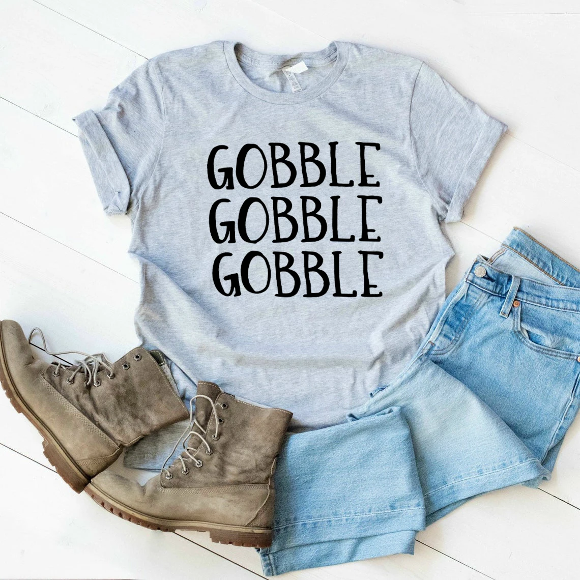 Thanksgiving Shirt Gobble Gobble Print T Shirt Turkey Tshirt Thankful Grateful Blessed T-Shirt Women Short Sleeve Casual Tees