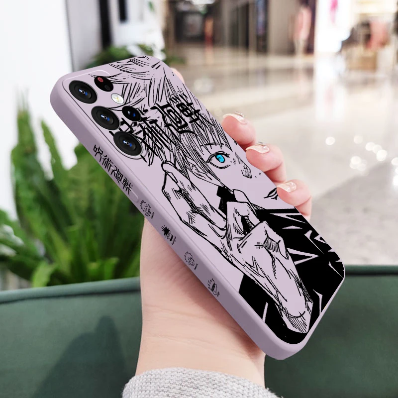 Jujutsu Kaisen Gojo Fashion For Samsung Galaxy S24 S23 S22 S21 S20 FE Ultra Plus S10 Lite 5G Liquid Left Rope Phone Case