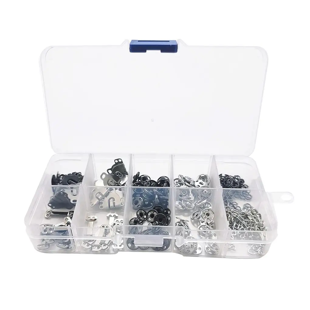 100 Sets Skirt Hooks Collar Hooks Sew-On Snaps Metal Sewing Fasteners Studs with Box for Clothes Hats Waistbands Backpacks