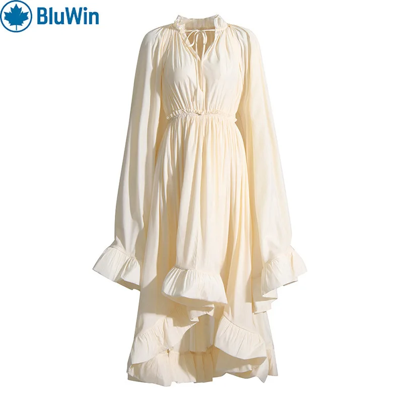 

URBANCHIC 2025 Luxury Cape Maxi Dress – Sexy V-Neck Ruffle Trim Elegant Gown for Women