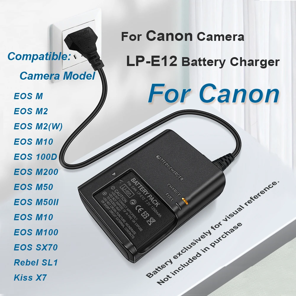 LP-E12 LPE12 Battery Charger for Canon EOS-M M2 M10 M50 M50II M100 100D SX70, Rebel SL1, Kiss X7 Camera LC-E12 LCE12E