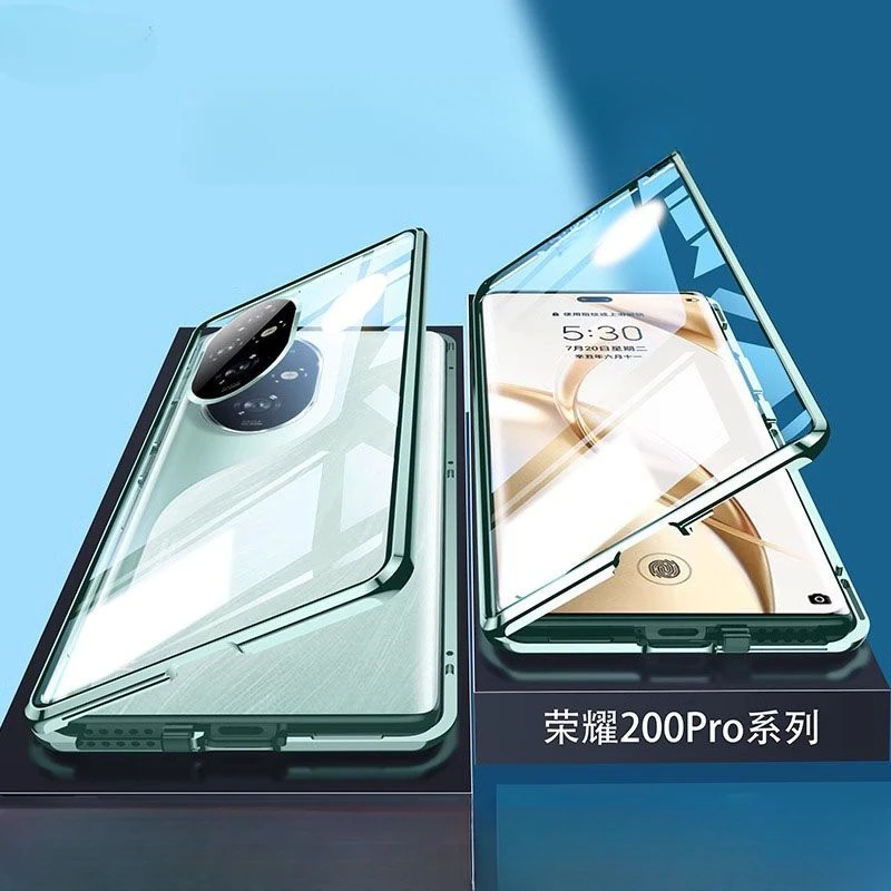 

360 ° полная защита, магнитная планка для Honor 200 Pro, двухсторонняя крышка, закаленное стекло, Coque для Honor 200 чехол Funda