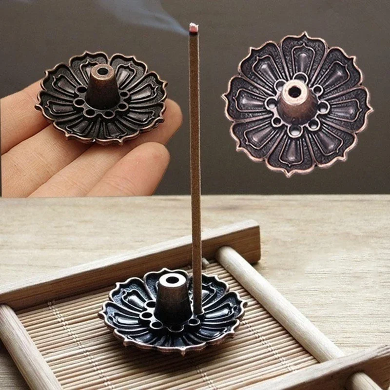 1PC Mini Meditation Buddha Sandalwood Stick Holder Burner Round Dish Enamel Lotus Flower Catcher Plate Incense Holder Home Decor