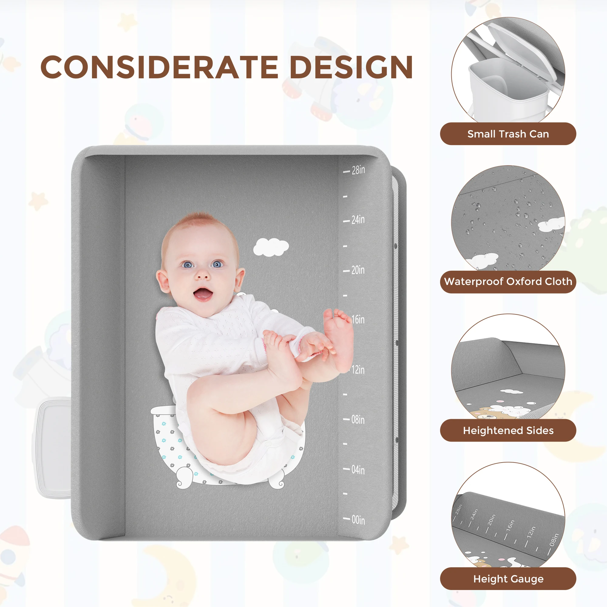 SEJOY Foldable Baby Changing With Wheels Table Portable Height Adjustable Diaper Care Station Mobile Infant Newborn Diaper Table