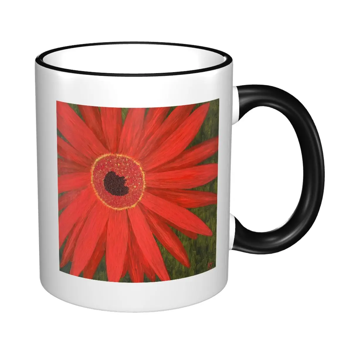 Red Flower In Full Bloom Oil Painting Mug Funny Ceramic Coffee Cups Tea Mugs Milk Cup Drinkware Gift for Woman Man