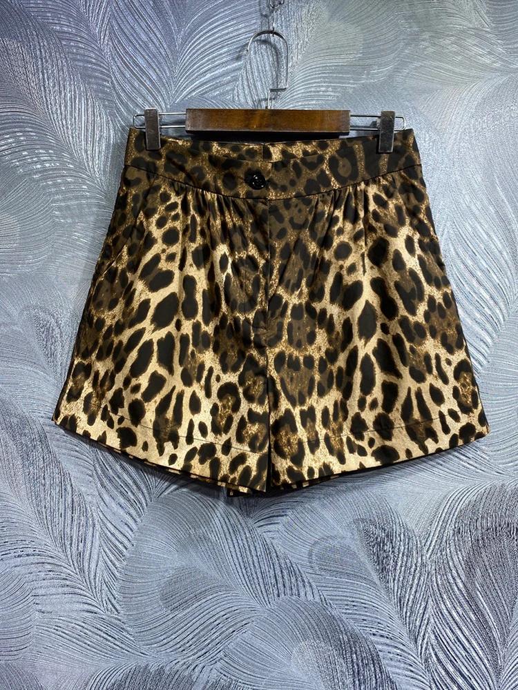 Women's Leopard Printing Shorts, Beach Holiday Sweets, Girls Mini Wear, 100% Cotton, Summer Fashion