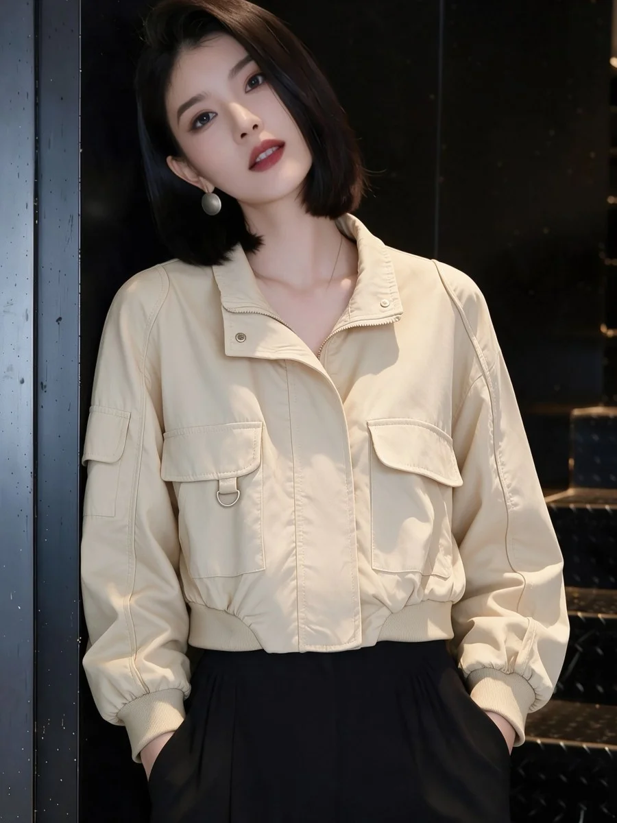 Fashionable Light Weight Casual Short Jacket Women's Spring Autumn 2026 New Arrival Elegant Style Polyester Fabric Zipper Design