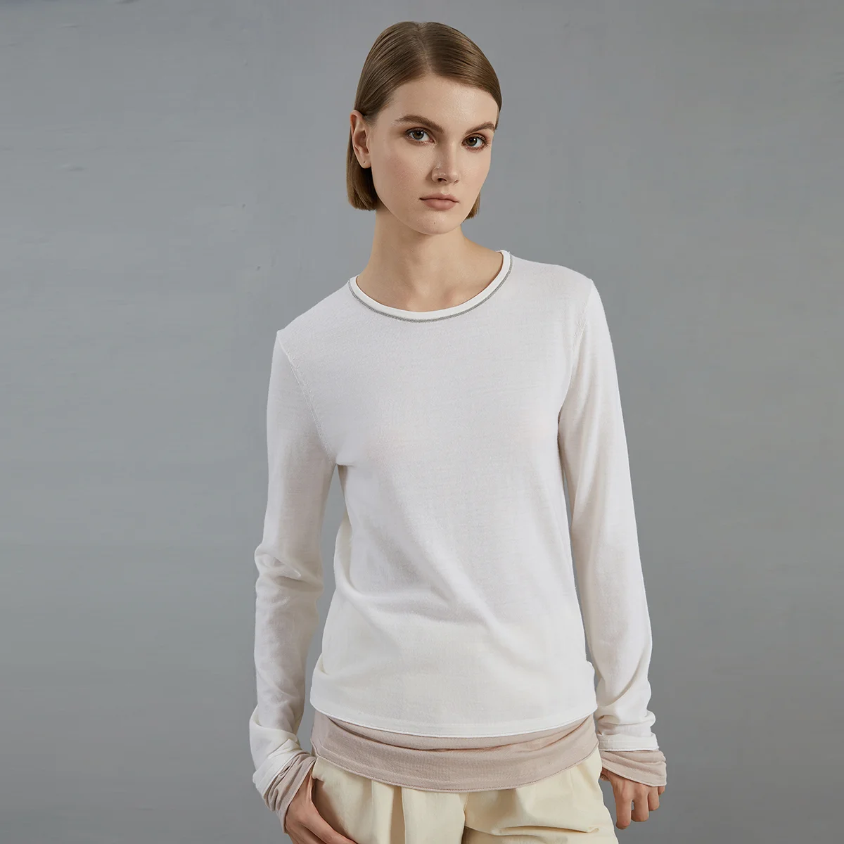 BC776 High Quality Luxury Women\'s Clothing 100% Wool  thin Pullover Fake two pieces Knitted Sweater Winter