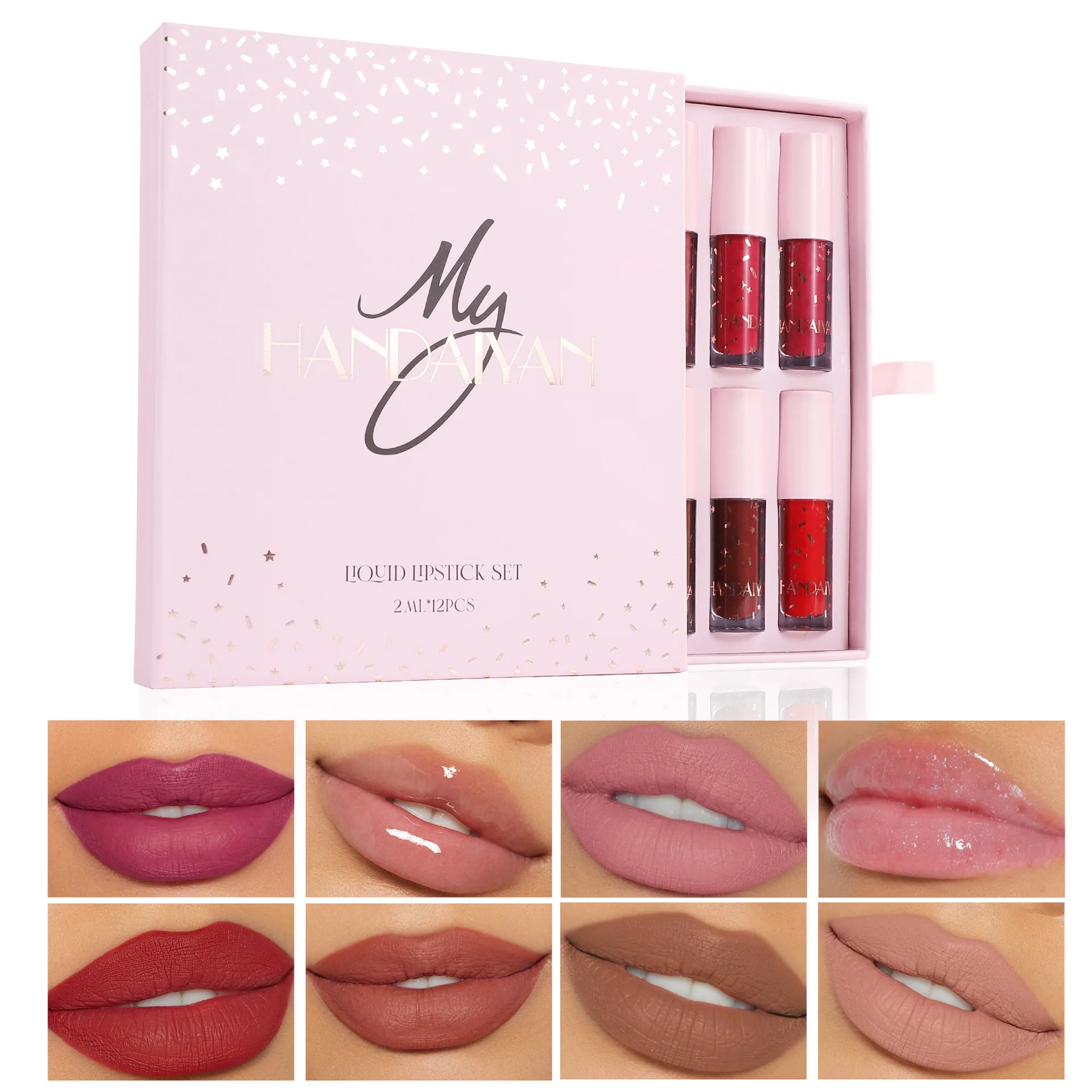 

Handaiyan Liquid Lipstick Lip Gloss Lip Glaze Set Long-Lasting Waterproof Non-stick Cup Pearlescent Matte Lipstick Lip Oil Set