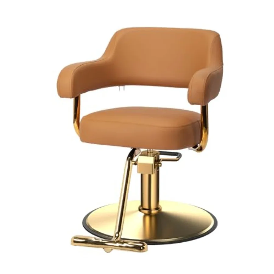

Barber Chairs for Barbershop Brown and Gold Styling Chair, Salon Chair for Hair Stylist Heavy Duty Hydraulic Pump, 360°Swivel w