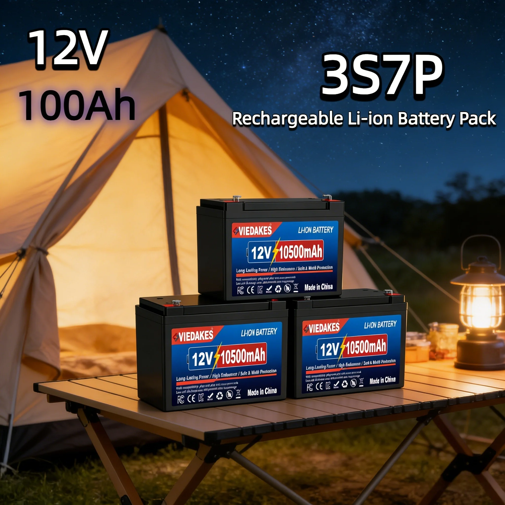 

VIEDAKES Brand New 3S7P 12V 100Ah LiFePO4 18650 Battery Pack Power Bank 10-Year Lifespan for Home Solar Backup System