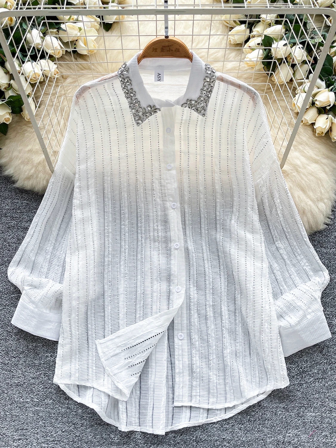 

Casual Loose Heavy Embellied Long Sve Thin Striped irt Women's Autumn 2025 Loose Top Comfortable Breathable Polyester ...