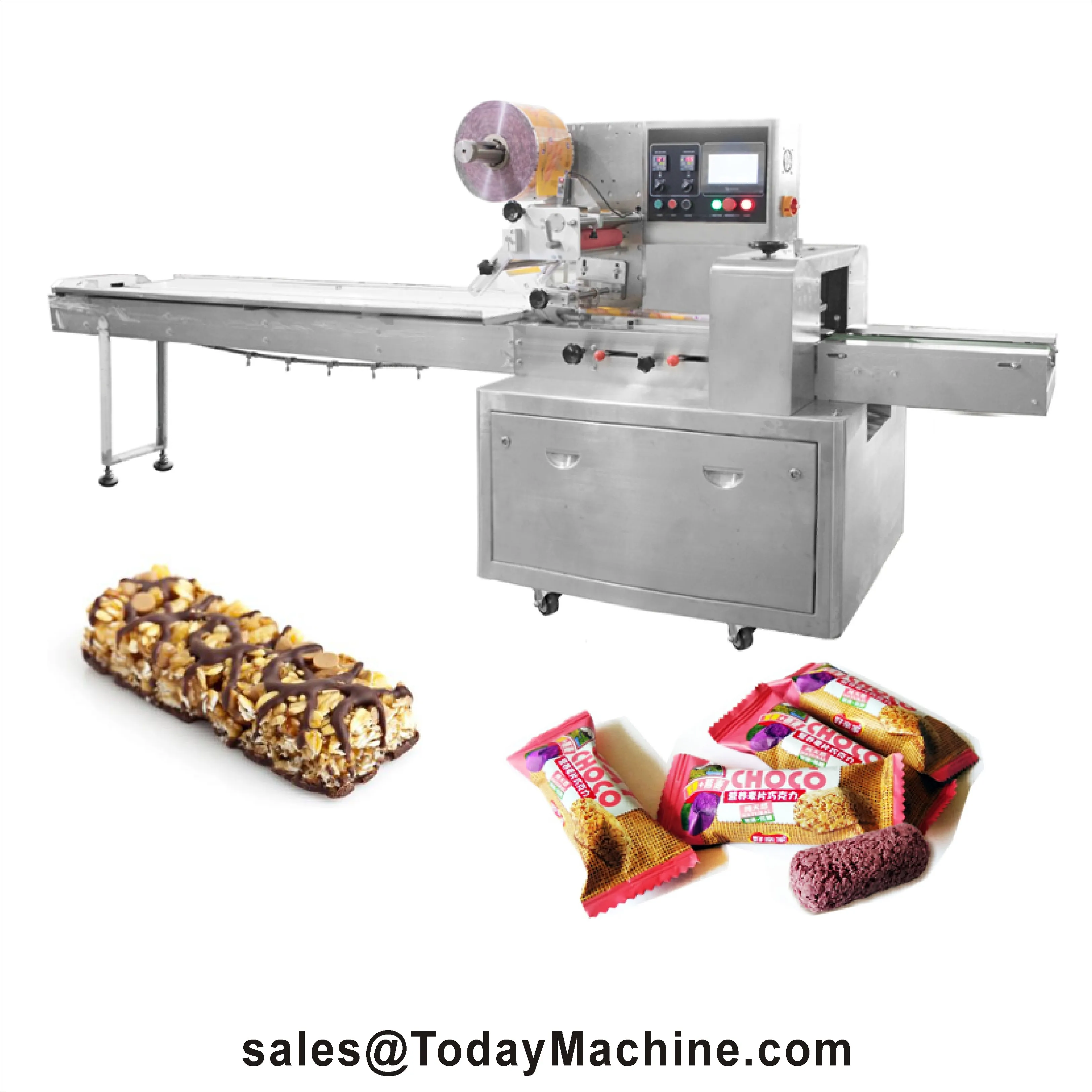 Automatic Pillow Flow Packing Candy Lollipop Protein Energy Bars Chocolate Bar Packaging Machine