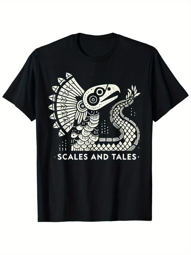 Aztec God Aztec Culture Mayan Indigenous Quetzalcoatl -Casual T-shirt with round neck, short sleeve and 100% cotton print。
