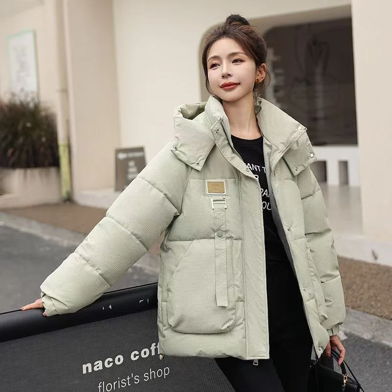 2024 Autumn Winter New Fashion Western Style Cotton-padded Jacket Stand Collar Hooded Loose Joker Cold Casual Cotton-padded Coat