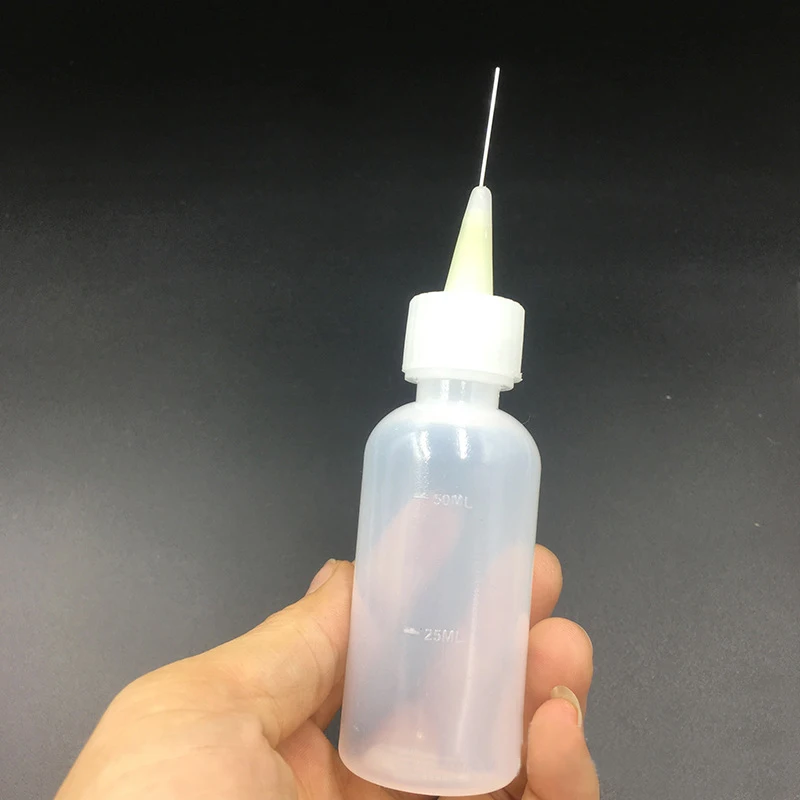 50ML Plastikflasche mit Nadel für Flüssigkeiten, Alkohol, Rosin, Lötfüllpaste, Spender für Handy-PCB-Reinigung, Schweißen und Reparatur – Detail 4