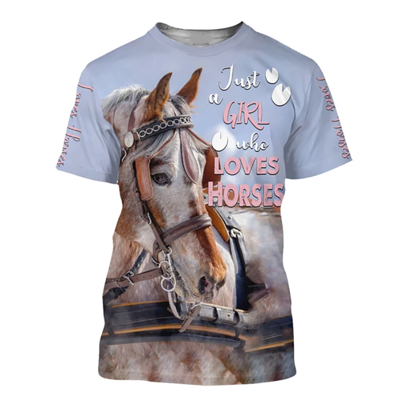 Men's T-shirt Love Horse 3D Printed O Collar Short Sleeve Animal Sports Casual Top Loose Trend Trendy Large Size Comfortable Top