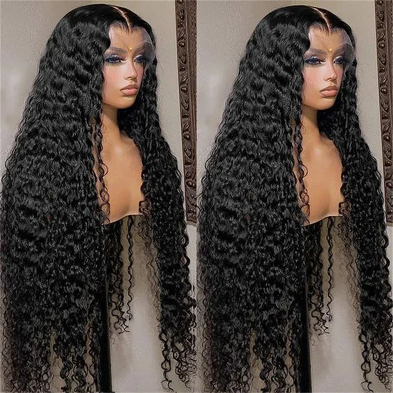 

Natural Black Soft Glueless 180 Density Kinky Curly Lace Front Wig For Women BabyHair 26“Long Heat Resistant Preplucked Daily