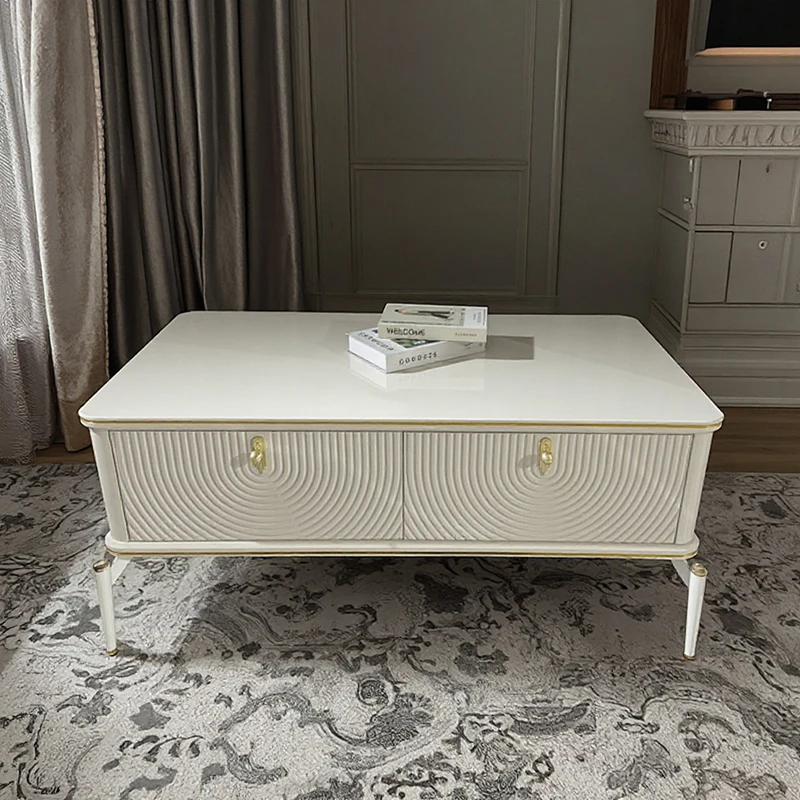 Modern Design White Wooden Coffee Table Furniture Home Wood Large Storage Luxury Center Table For Living Room