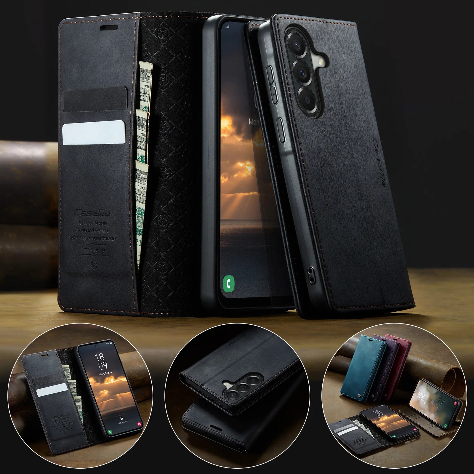 

For Samsung Galaxy A37,A57, Caseme-033 Book Style Flip PU Leather Wallet Case Card Slot Pocket Pouch Stand Phone Cover Cash Slot