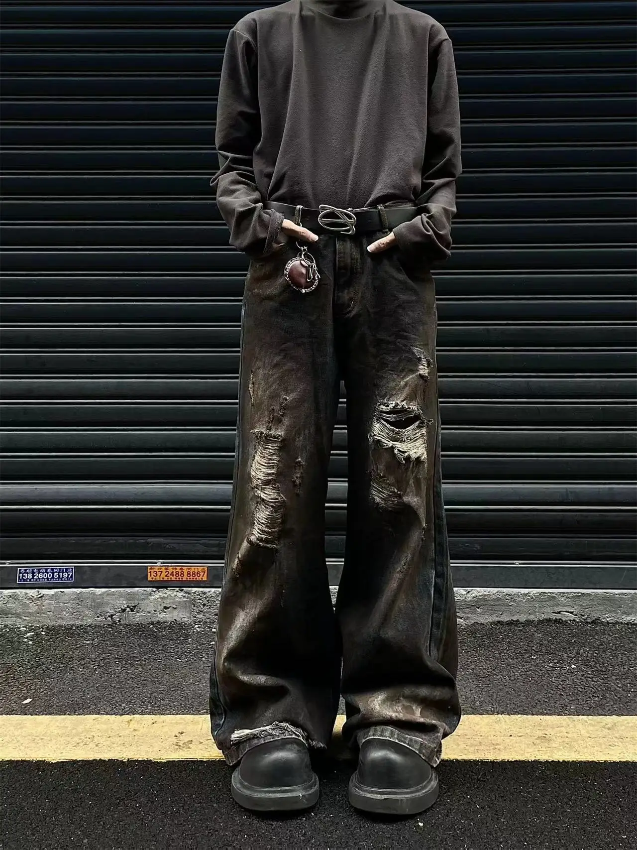 

American Style Heavyweight Dirty Fit Men's High Street Hip Hop Wide Leg Trendy Loose Straight Leg Jeans Casual Long Pants