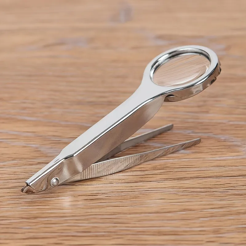 10X Handheld Magnifier with Tweezers Mini Magnifying Glass Loupe Repairing Loupe Tool for Inspection Jewelry Coins Stamps Maps