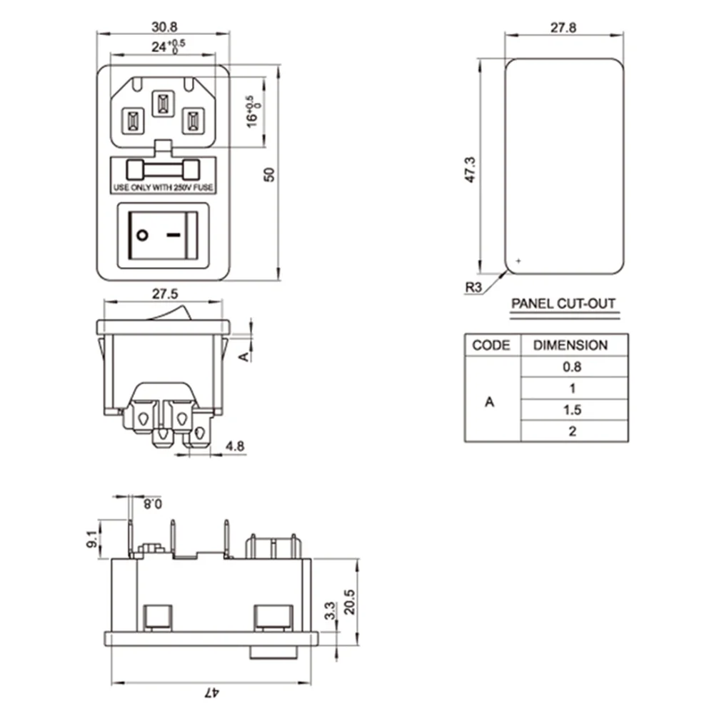 1Pcs 10A 250VAC 3 Pin Iec320 C14 Inlet Connector Plug Power Socket with Lamp Rocker Switch 10A Fuse Holder Socket Male Connector