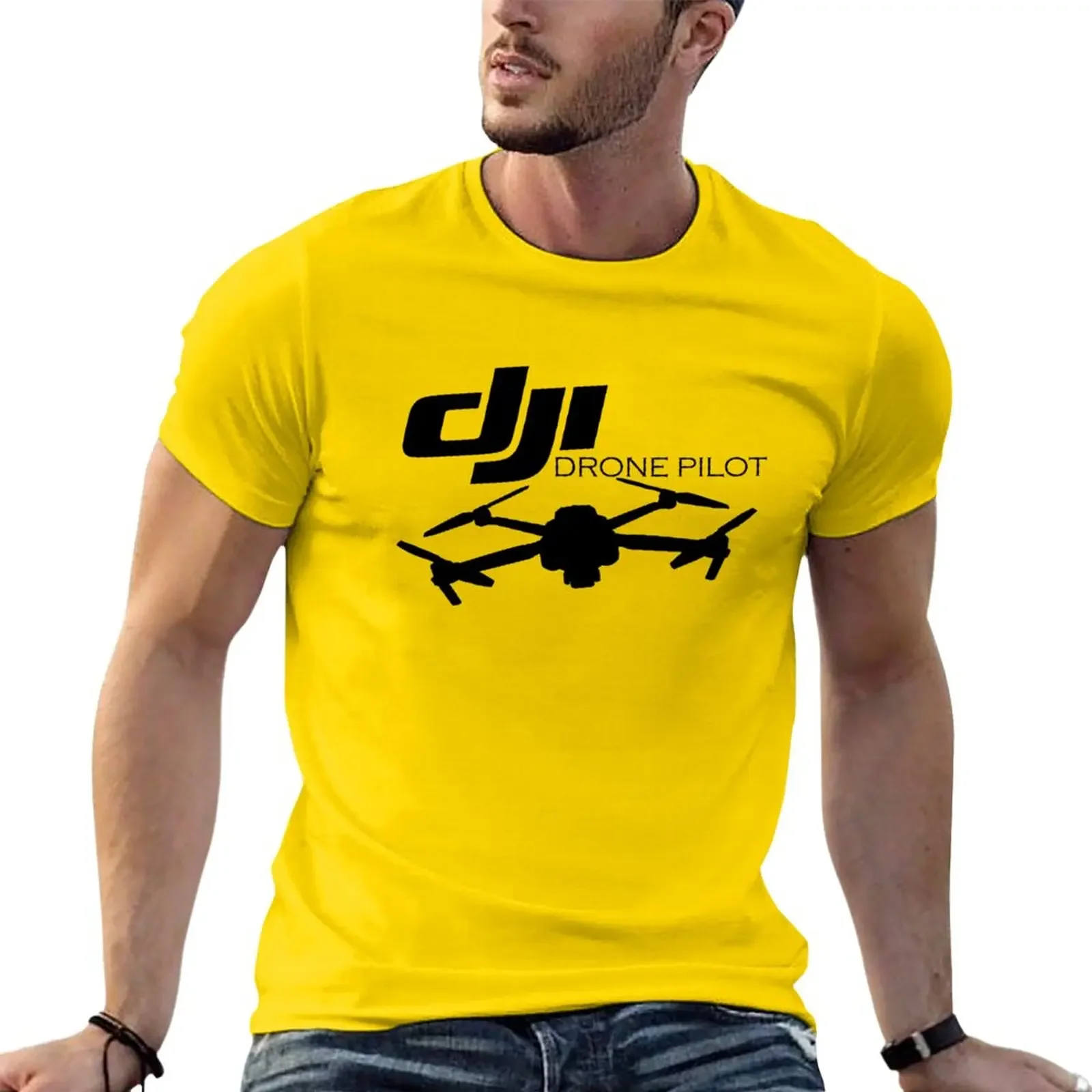 Round Neck 2024 summer tops plus sizes men clothing DJI Drone Pilot Essential T-Shirt streetwear harajuku graphic t shirts