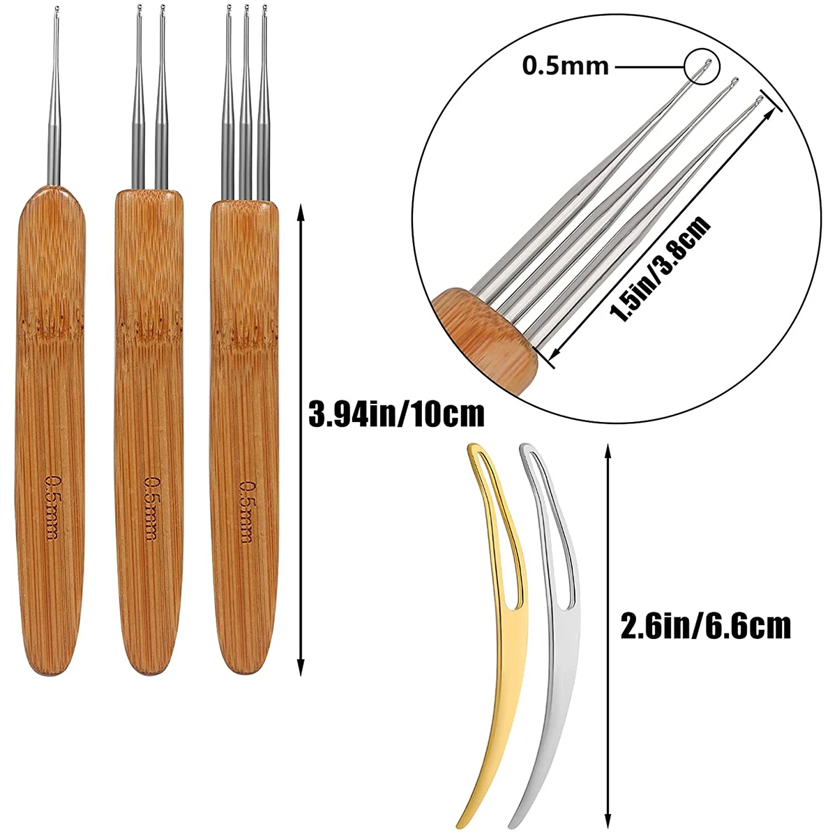 5Pcs Dreadlock Crochet Hook Wood Crochet Needles Hair Dreadlocks Tool DIY Braid Hair Weaving Tool for Braid Craft