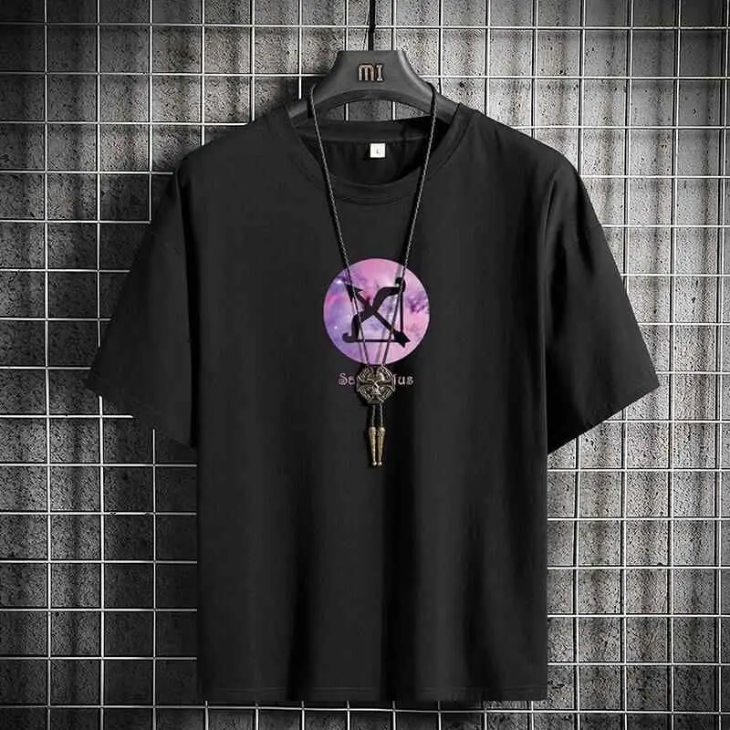 Summer Mens Fashion T-Shirt Five-Point Short Sleeve Loose Fit Digital Print PU Leather Youthful Style Not Easy to Fade