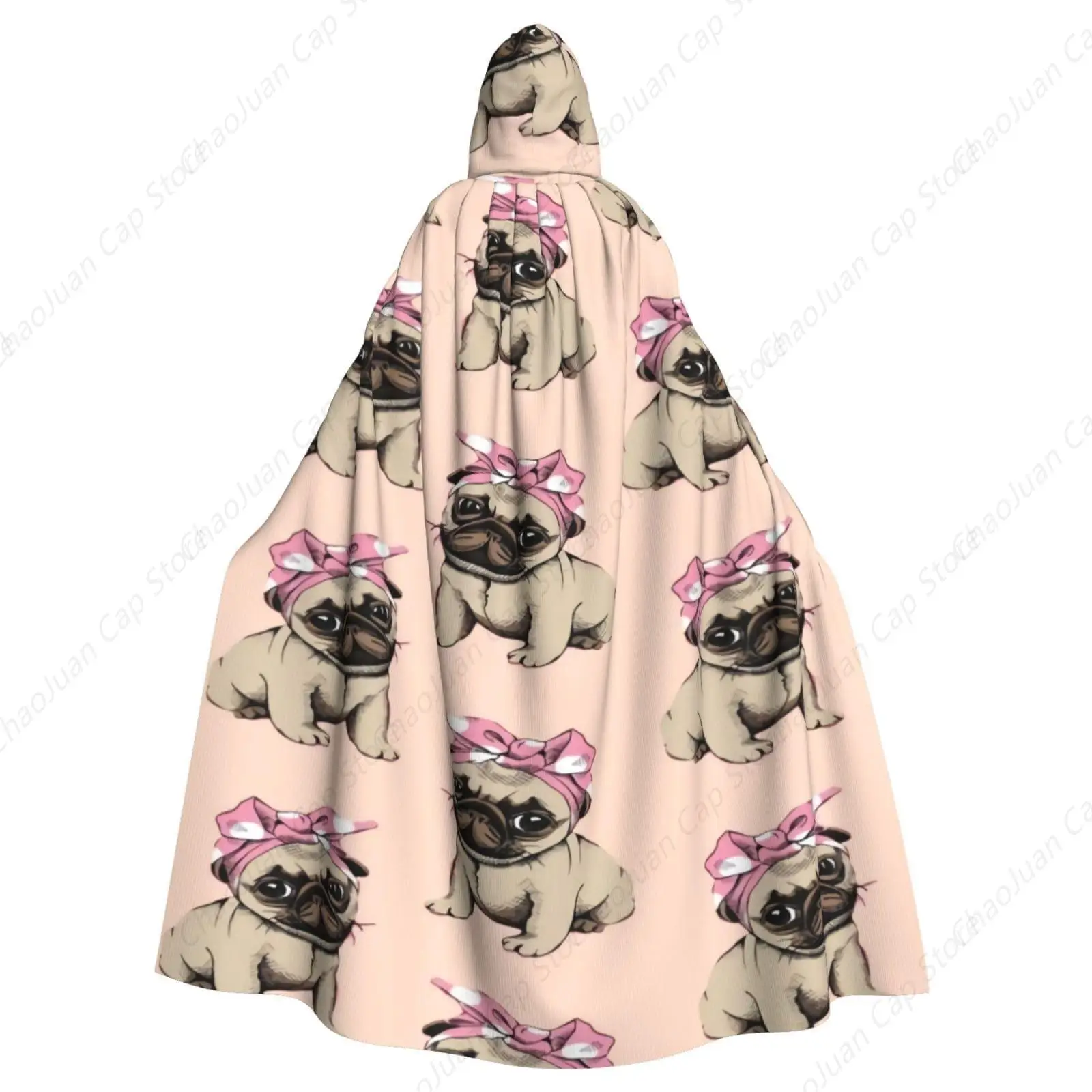 Cute Pug Halloween Adult Hooded Cape Full Length Cloak Christmas Cosplay Costume Unisex