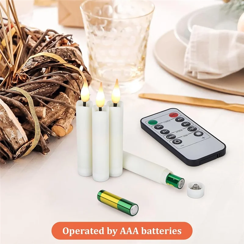 ABGR-LED Taper Candles Light Set 12 Pieces Flameless 3D Wick Candles With Clip-On Christmas Tree Design Warm White Light